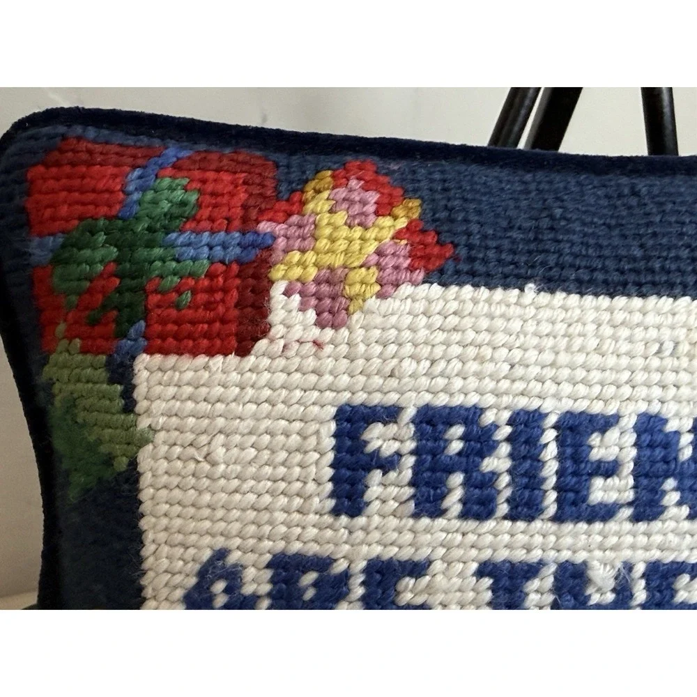VTG Friends Are The Best Presents‎ Needlepoint Pillow Gift Velvet Accent Small